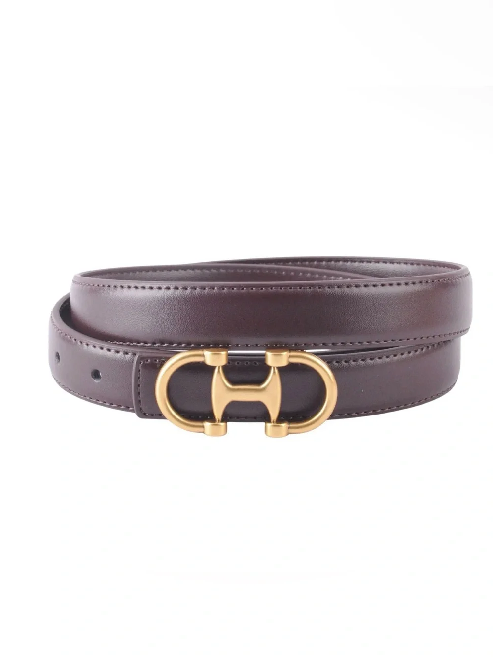 Women’s Horsebit Chocolate Brown 100% Leather Belt NWT Size: M/L